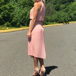 Aritzia babaton pink pleated Bautista mock neck dress